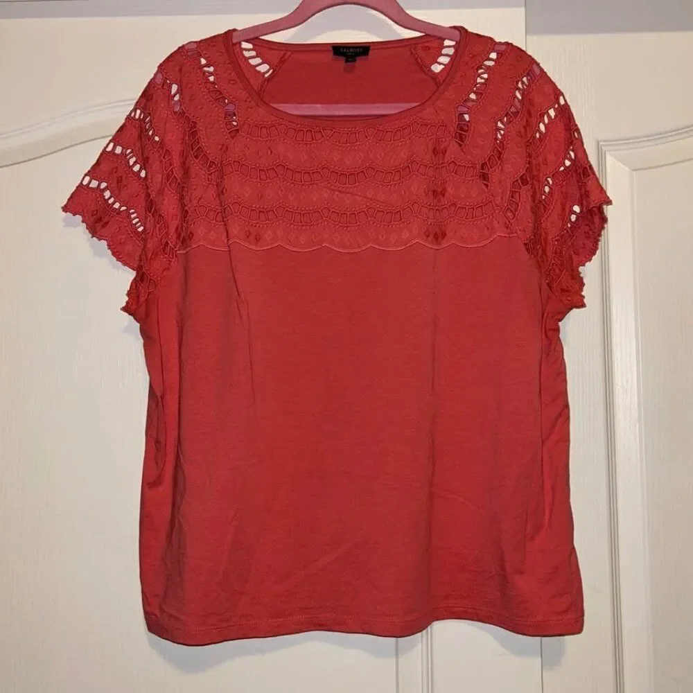Talbots pink coral embroidered eyelet top shirt woman's size XLP - Picture 2 of 7
